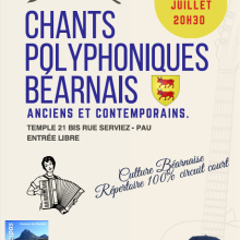 Chants polyphoniques béarnais le 30 Juillet au Temple rue Serviez à 20h30