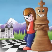 Stage d'échecs pour enfants Figurine de roi et jeune joueuse