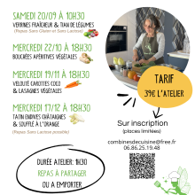 Ateliers de cuisine végétarienne pour une cuisine saine, goûteuse, de saison et facile à reproduire à la maison