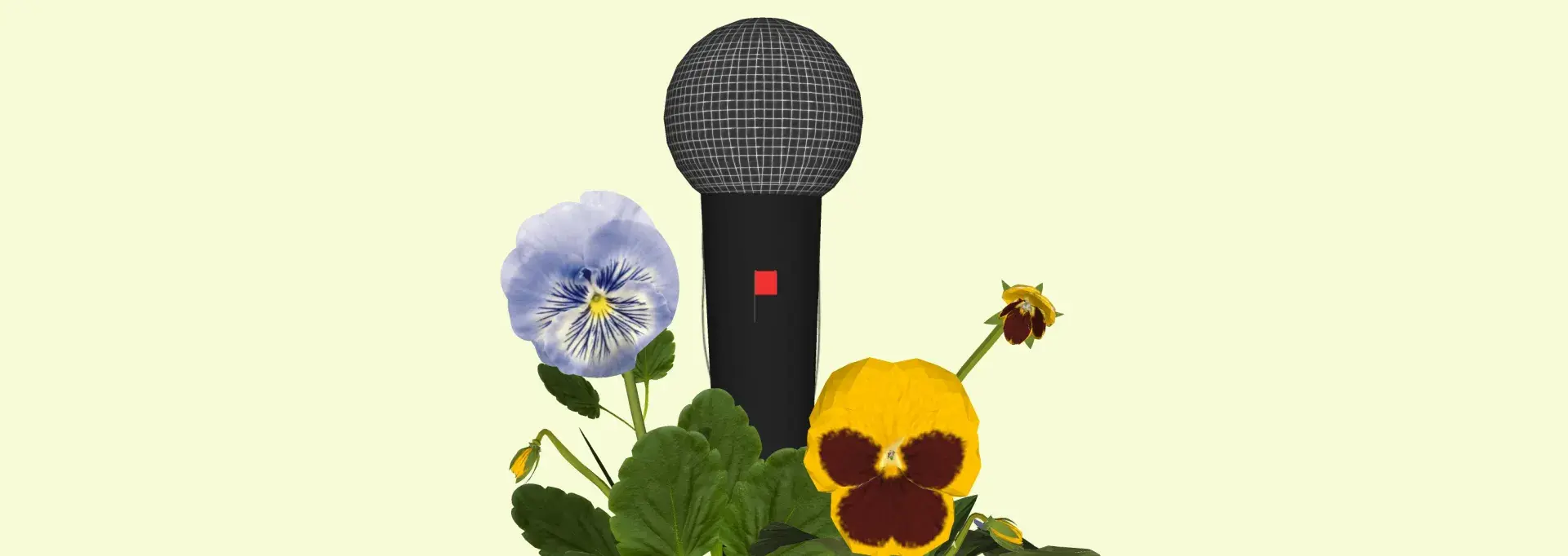 Recherche visuelle de Geörgette Power sur les voix synthétiques montrant un micro au milieu de primevères