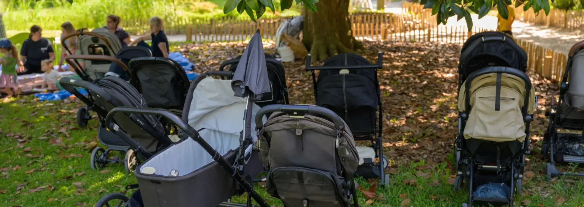 Des poussettes dans un parc 