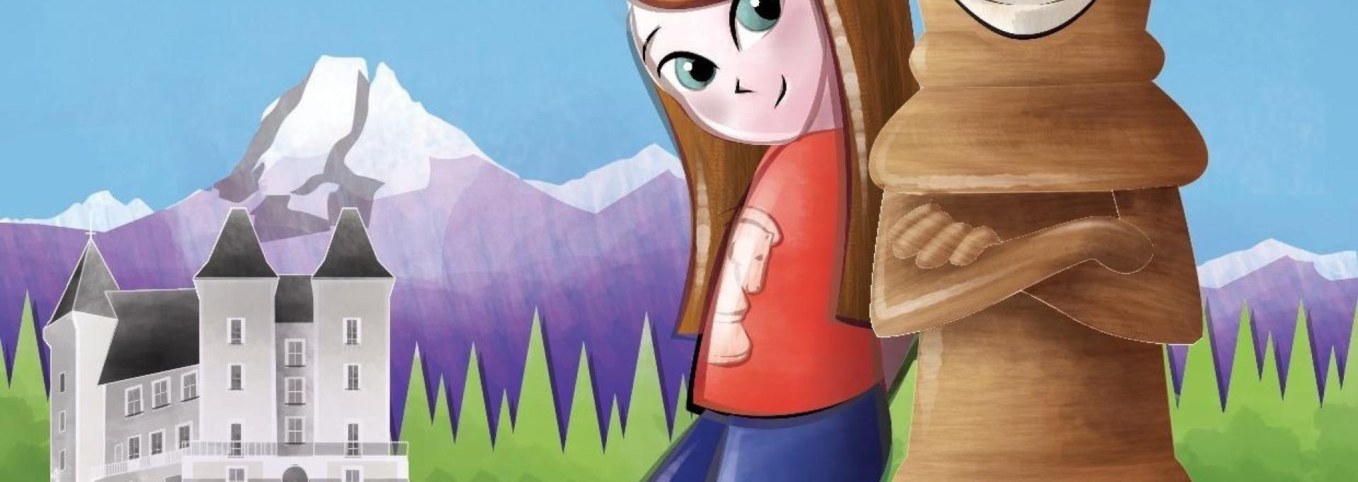 Roi et enfant, devant le château de Pau et les Pyrénées