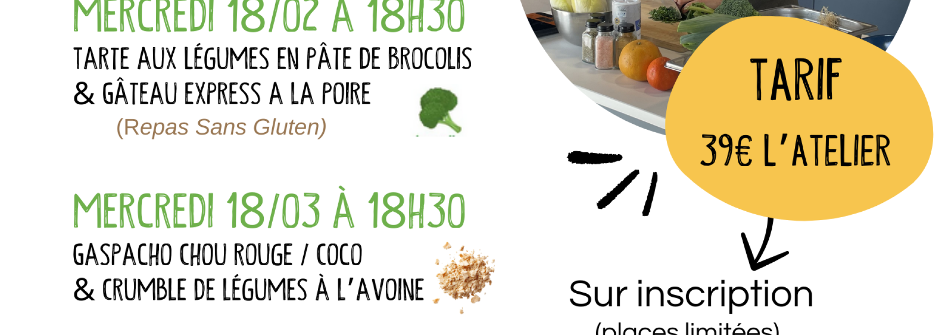 Atelier de cuisine végétarienne pour une cuisine saine, goûteuse, de saison et facile à reproduire à la maison