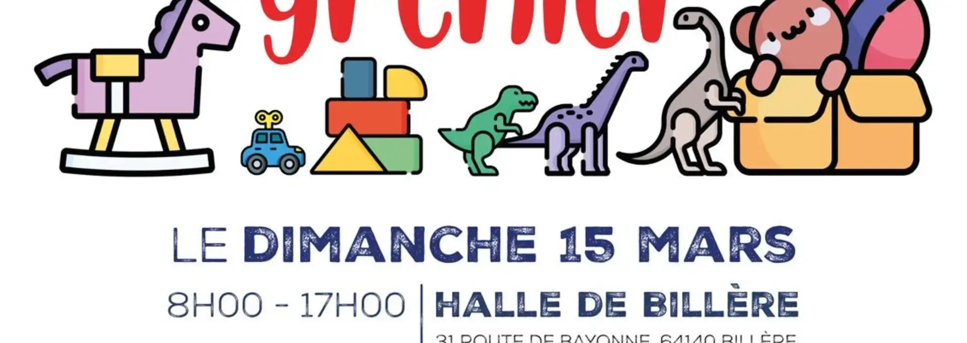 Affiche présentant le vide grenier avec des jouets