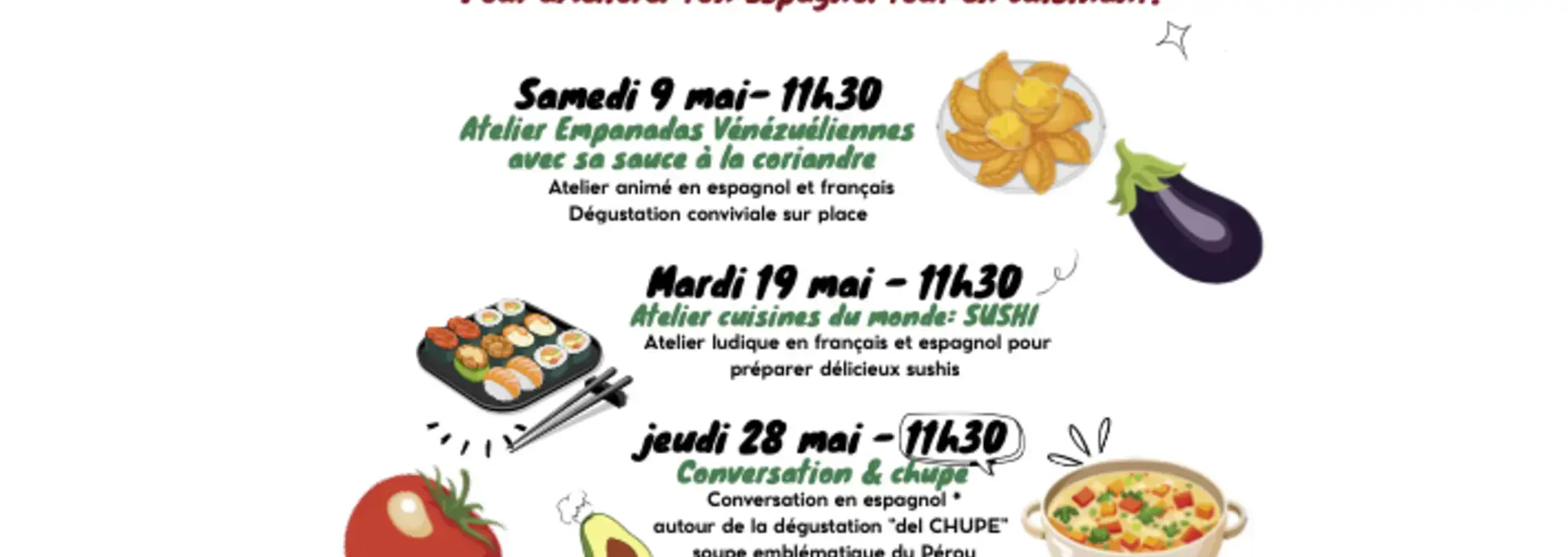  Samedi 9 mai- 11h30 Atelier Empanadas Vénézuéliennes  avec sa sauce à la coriandre
