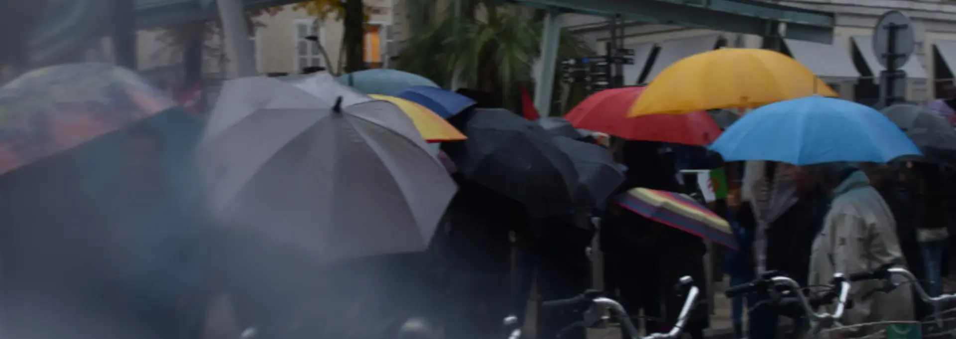 Plusieurs parapluies colorés, serrés les uns contre les autres