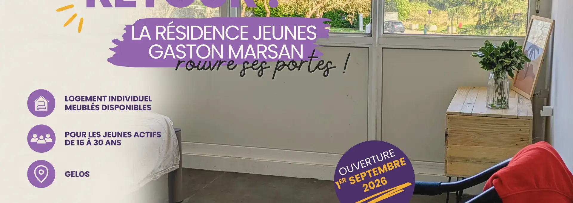 affiche paysage Réouverture résidence Jeunes Actifs Gaston Marsan - GELOS