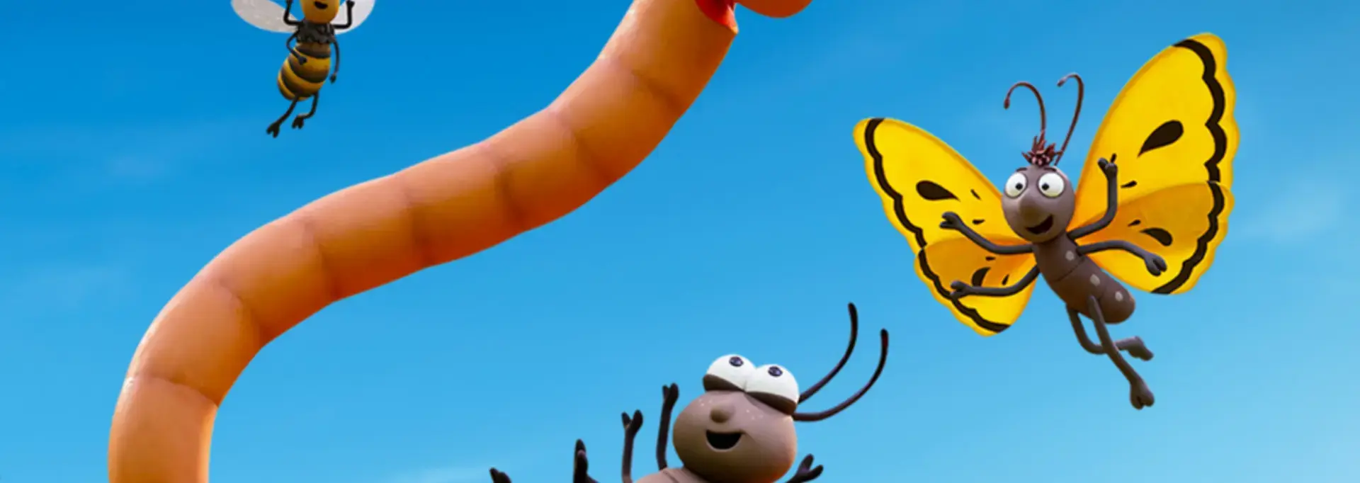 Jaquette film d'animation avec un vers de terre et un papillon dessinés