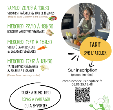 Ateliers de cuisine végétarienne pour une cuisine saine, goûteuse, de saison et facile à reproduire à la maison