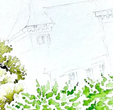 Aquarelle en cours du château de Pau