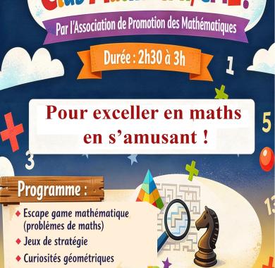 Publicité pour l'animation club maths