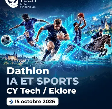 Le jeudi 15 octobre 2026, CY Tech Pau et EKLORE lancent le Dathlon « IA & Sport », un dispositif inédit qui réunira pendant près de cinq mois des étudiants en informatique, data et intelligence artificielle de CY Tech et des étudiants du Master Sport d’EKLORE autour de défis proposés par les acteurs sportifs béarnais.    À cette occasion, CY Tech organise une table ronde consacrée à la data et à l’intelligence artificielle dans le sport de 10h à 12h dans l’amphithéâtre de son campus