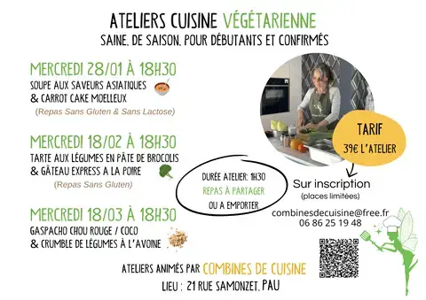 Atelier de cuisine végétarienne pour une cuisine saine, goûteuse, de saison et facile à reproduire à la maison