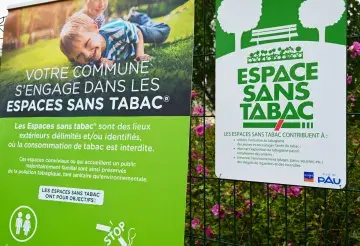 Panneau de l'affiche sans tabac devant une école paloise 