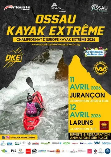 Image de l'affiche de l'évènement avec la forme du pic d'Ossau et un kayakiste au sein d'une rivière