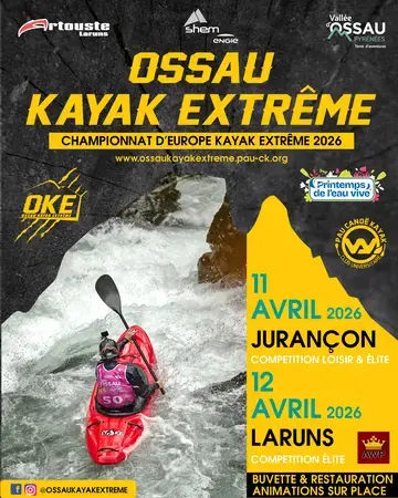 Image de l'affiche de l'évènement avec la forme du pic d'Ossau et un kayakiste au sein d'une rivière
