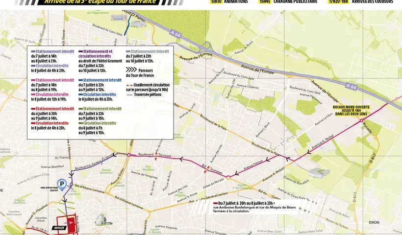Plan de l'arrivée du Tour de France mercredi 8 juillet 2026