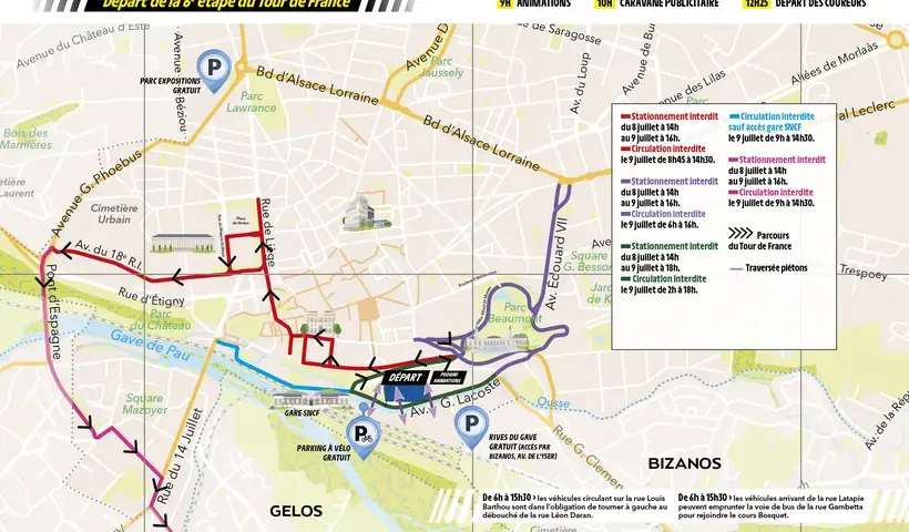 Plan du départ du Tour de France jeudi 9 juillet 2026